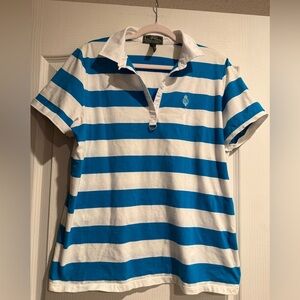 Lauren Active Ralph Lauren Blue Striped Polo Short Sleeve Shirt Womens 1X
